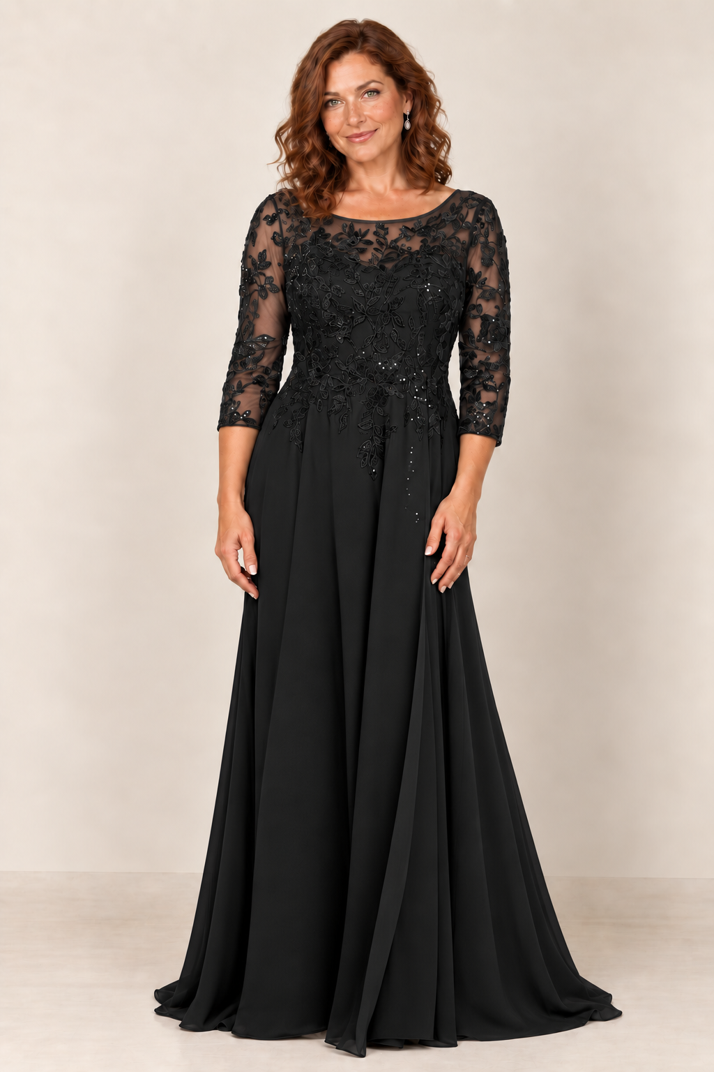 A-LINE MOB GOWN WITH EMBELLISHED TOP AND LAYERED SKIRT, BACK ZIPPER black