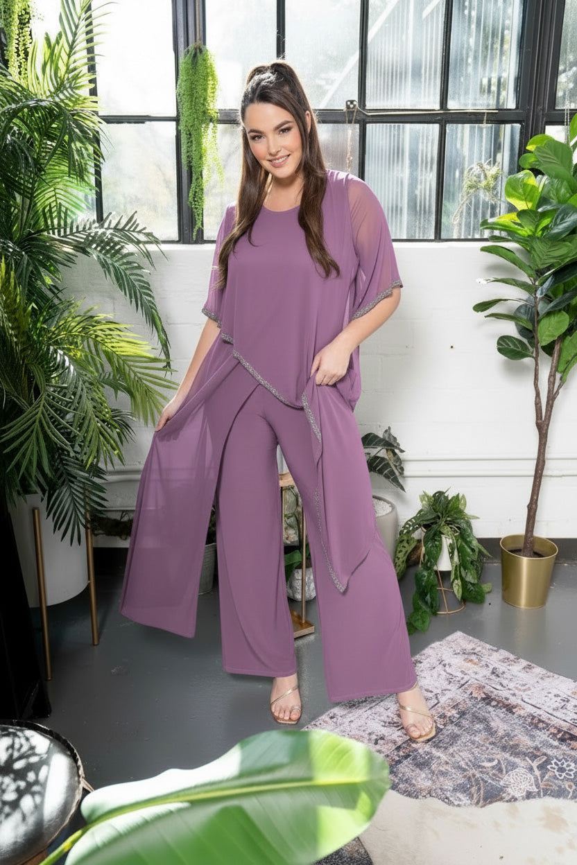 Asymmetric Cape Overlay Jumpsuit French purple