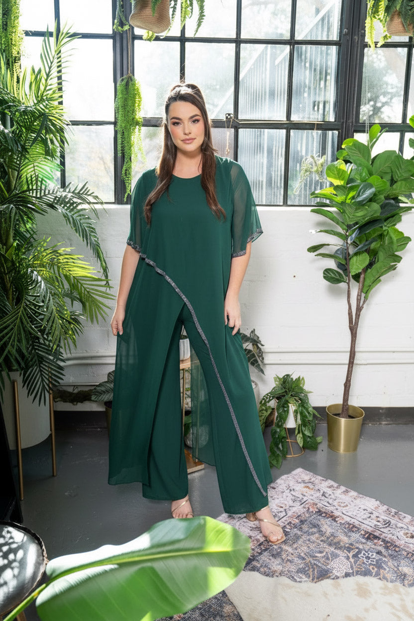 Asymmetric Cape Overlay Jumpsuit Hunter green