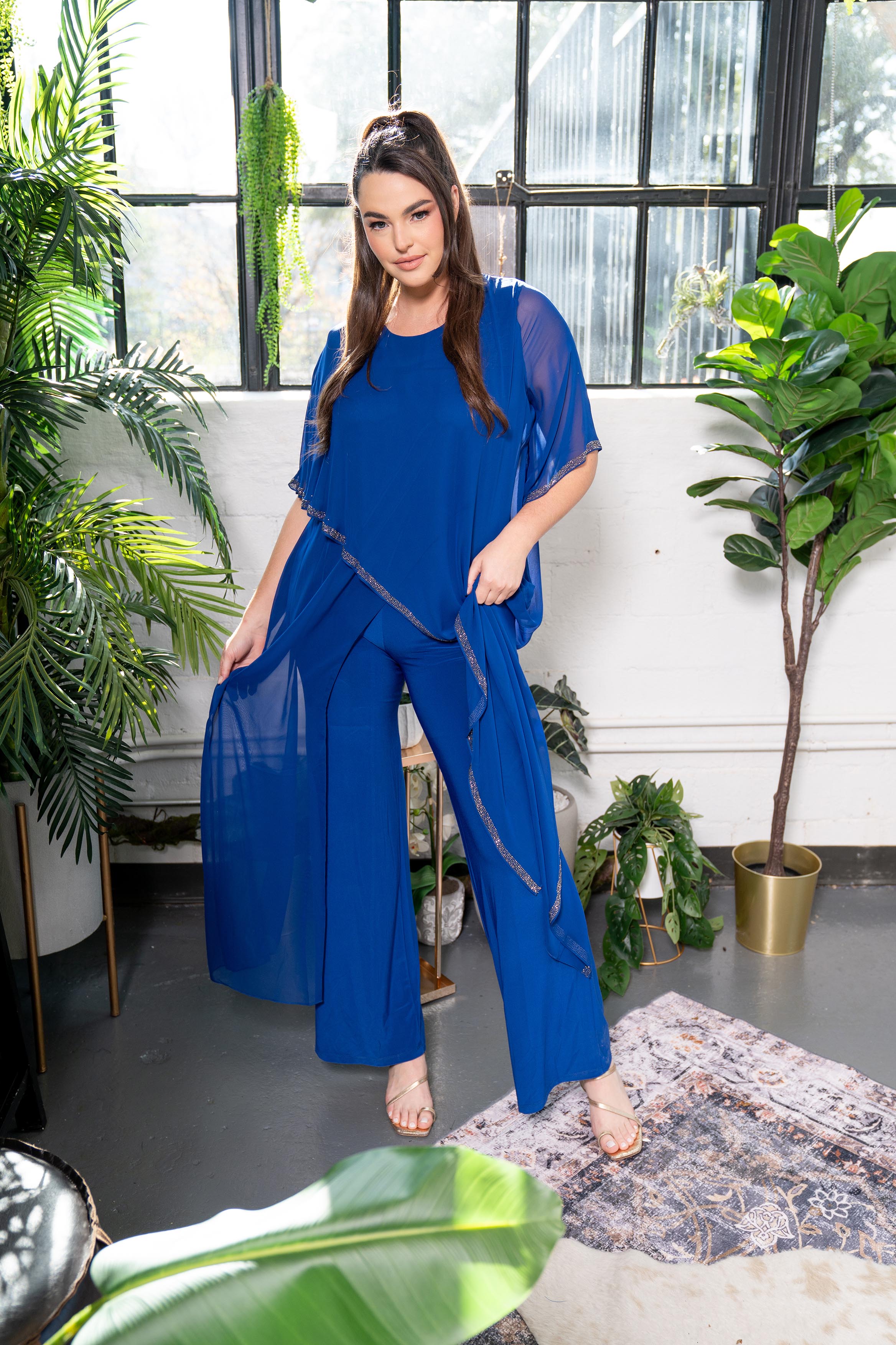 Asymmetric Cape Overlay Jumpsuit Royal blue
