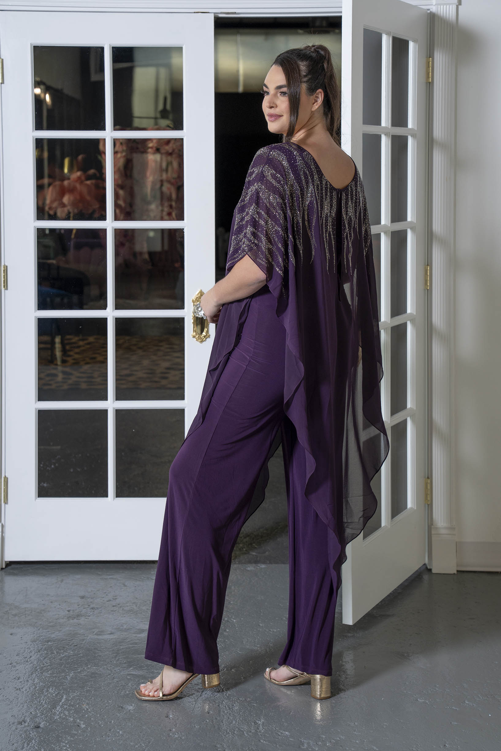Beaded Caftan Sleeve Maxi Eggplant
