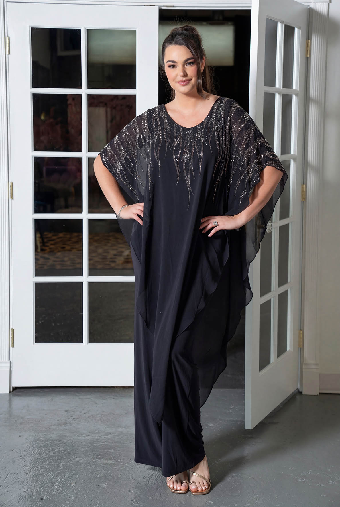 Beaded Caftan Sleeve Maxi Black
