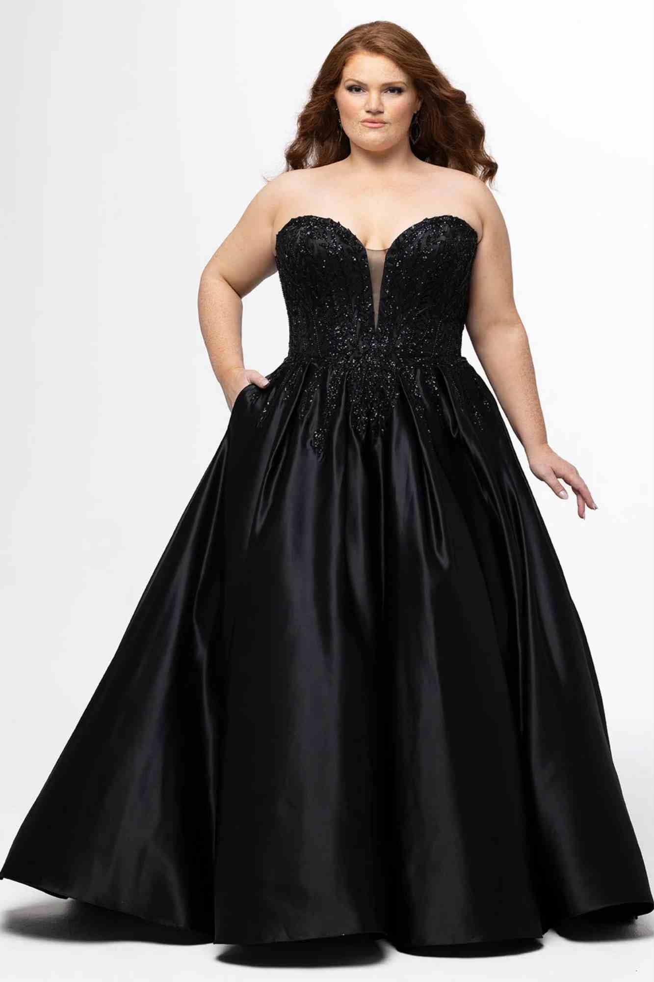 Beaded Strapless Ballgown Dress Black