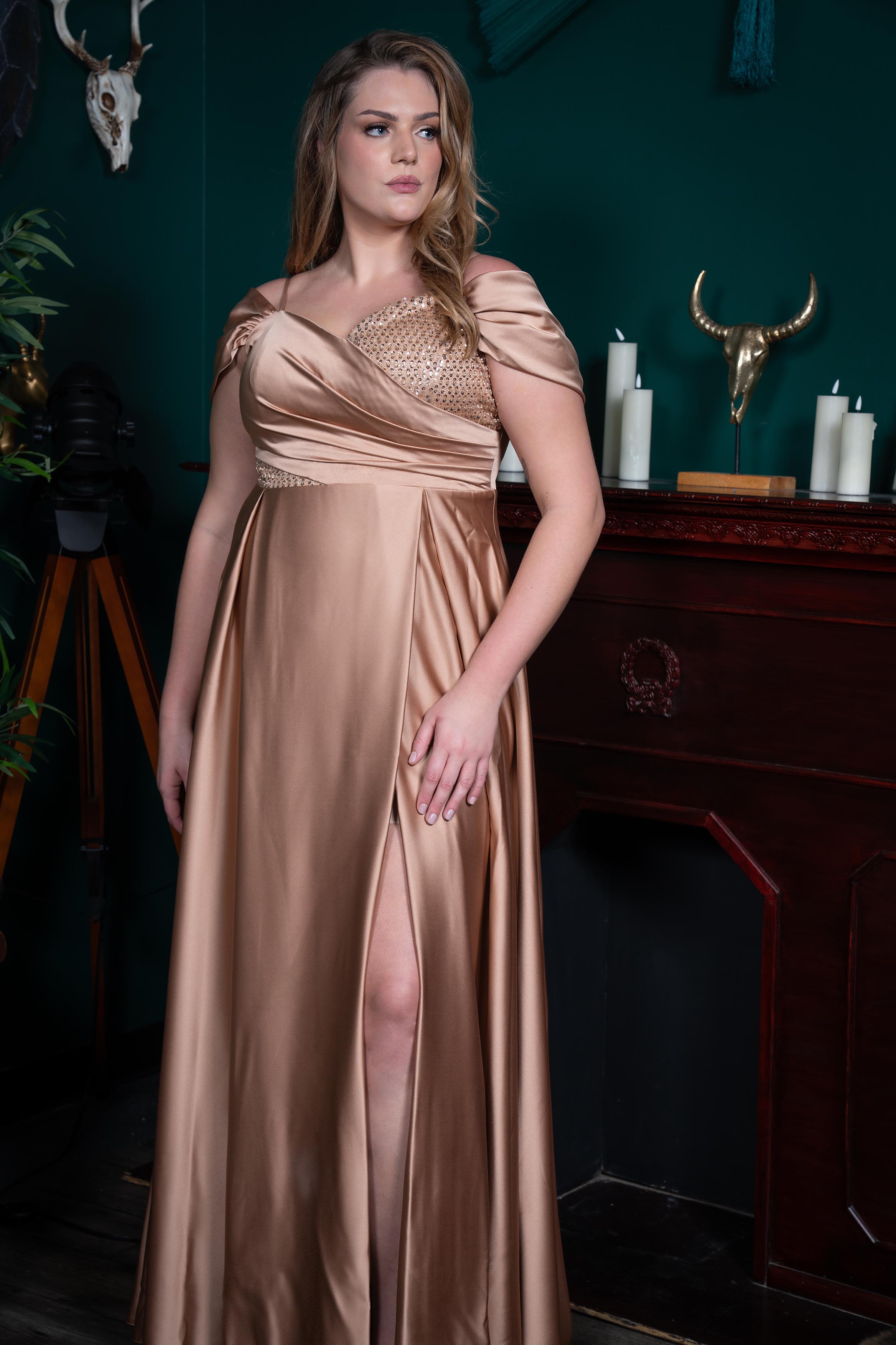 One-Shoulder Drape A-Line Evening Gown