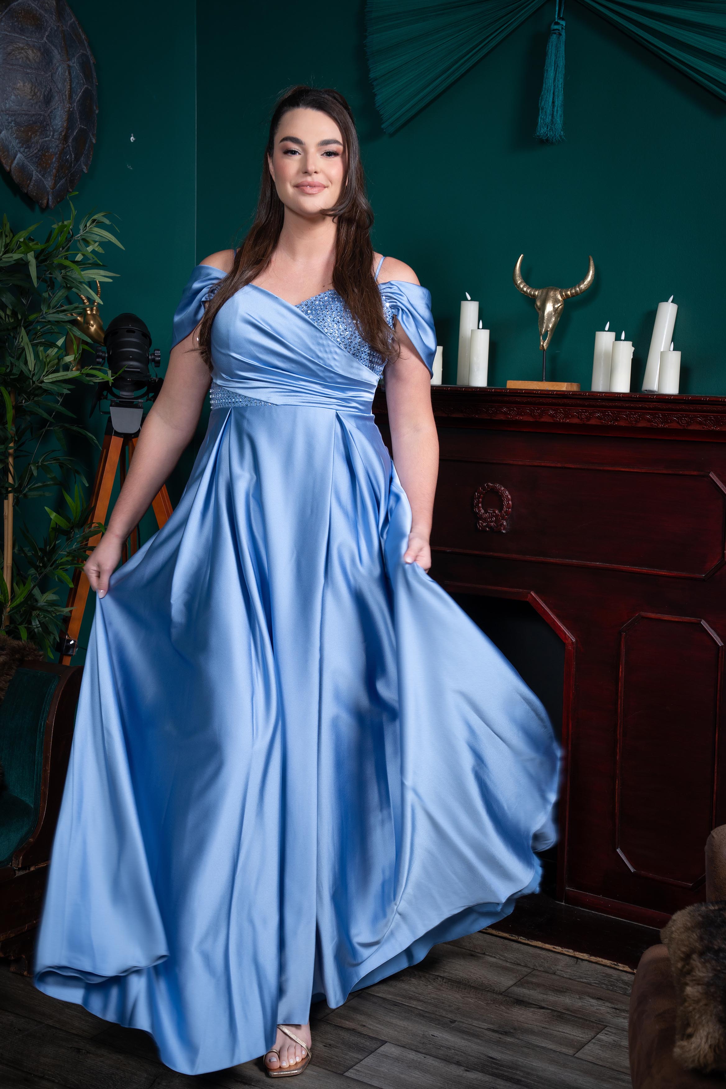 One-Shoulder Drape A-Line Evening Gown