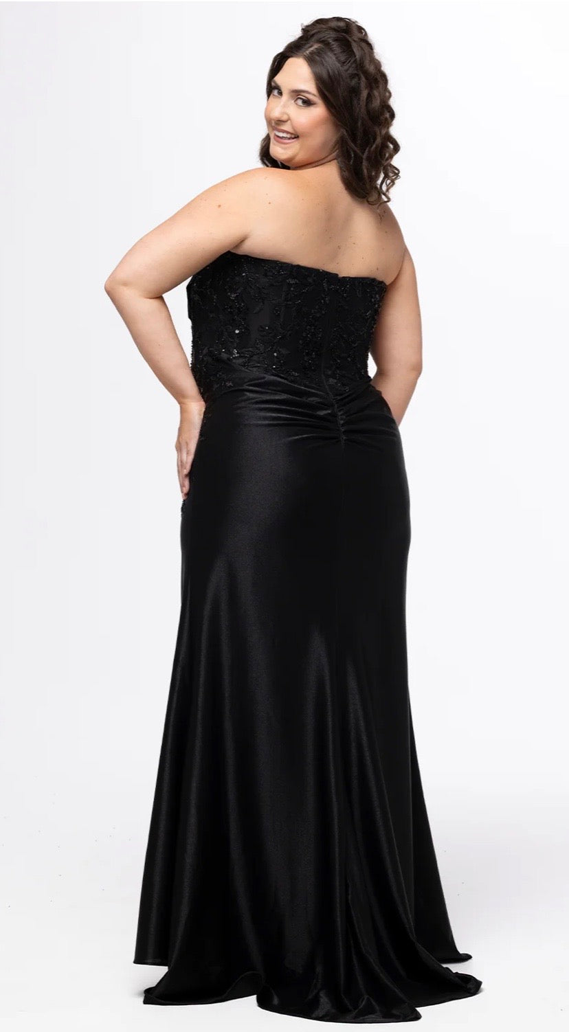 Draped Corset Slit Gown black