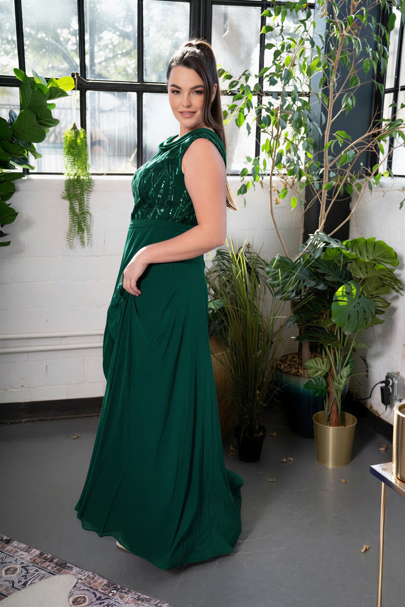 Embellished Boatneck Overlay Jumpsuit Hunter green