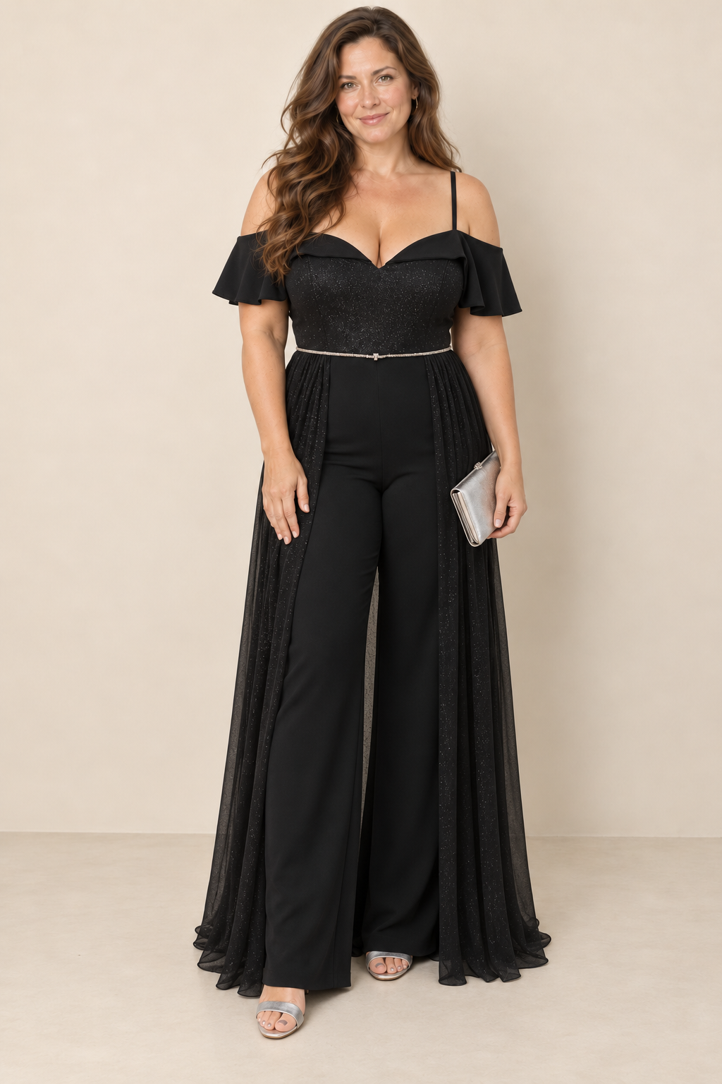 Foldover Bodice Chiffon Jumpsuit black
