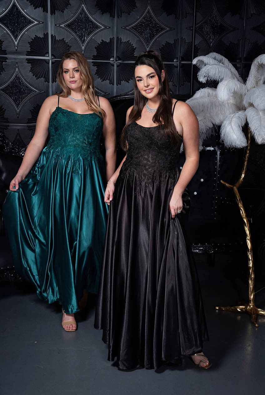 Lace Bodice Satin Ballgown