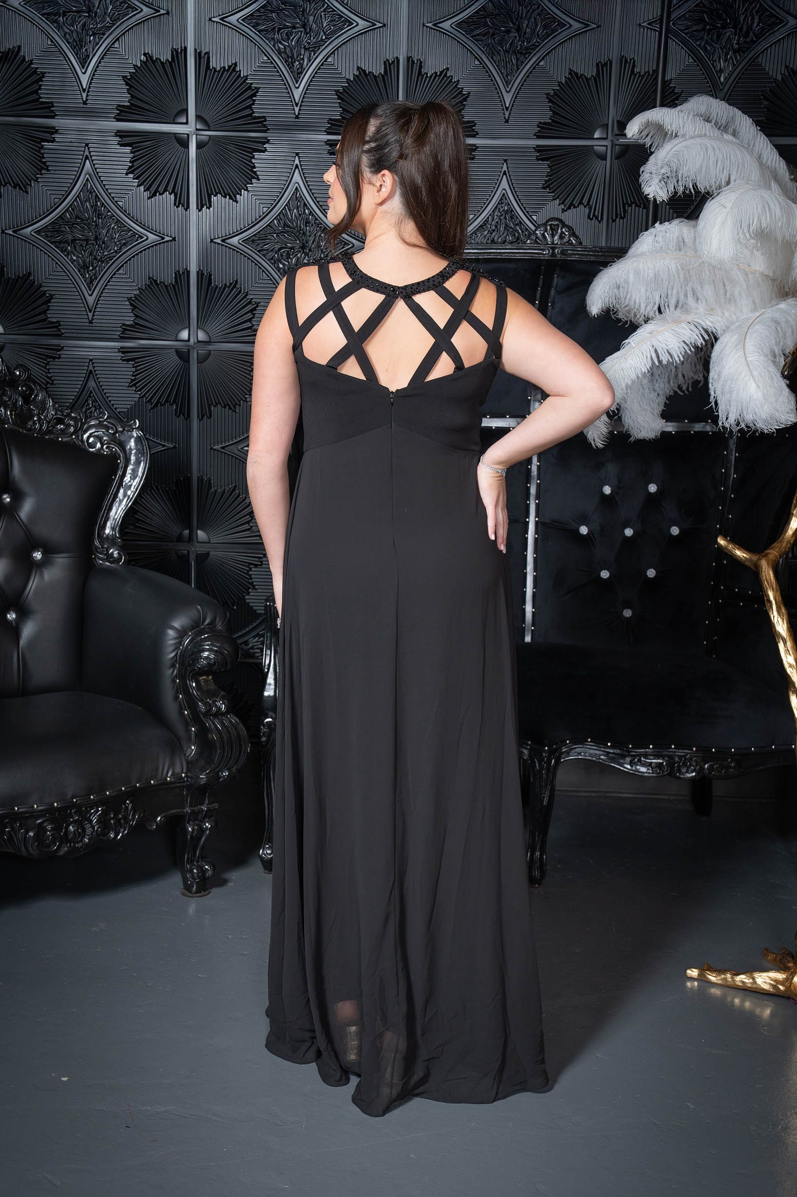 Lattice Neck Gown-Effect Jumpsuit