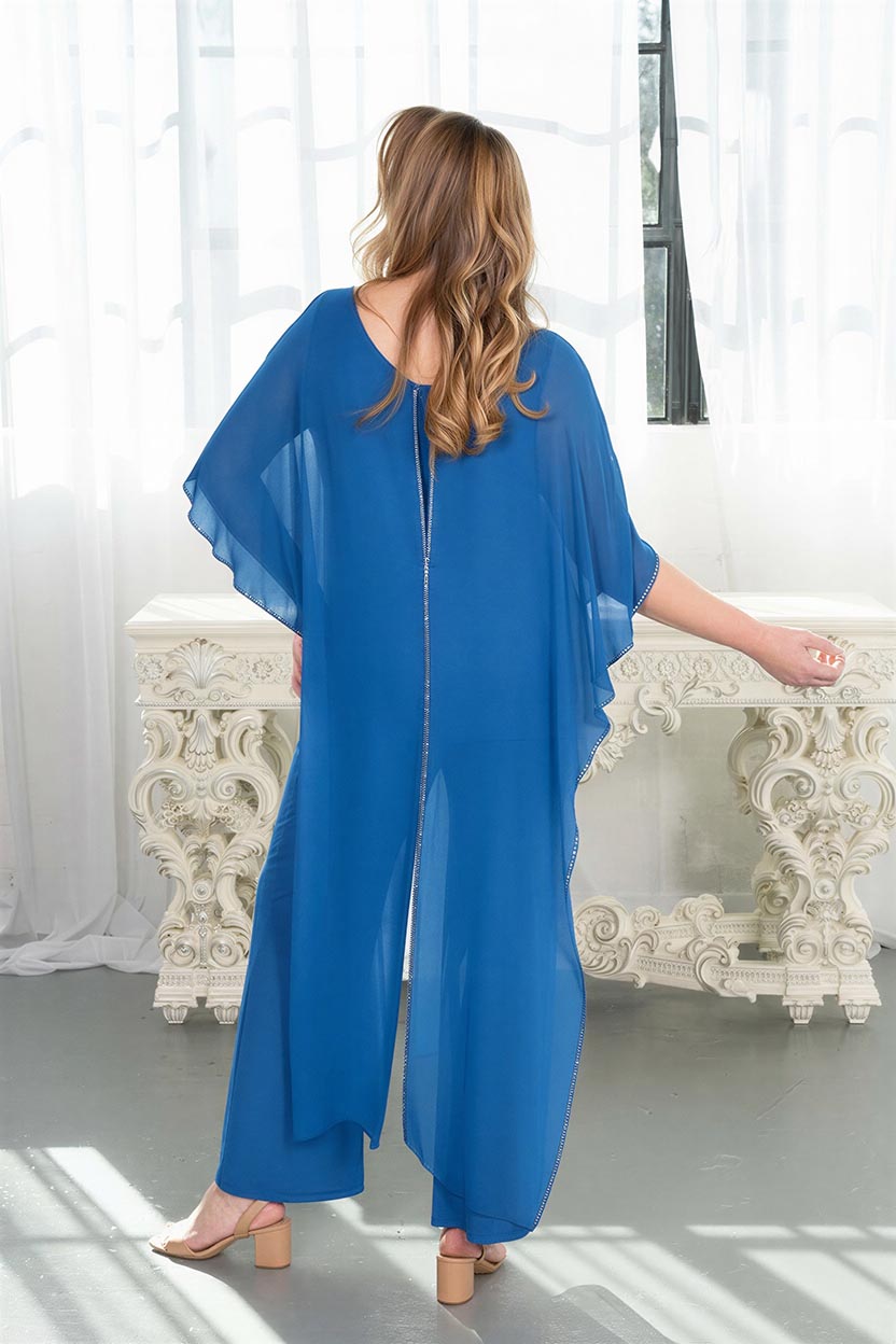 Rhinestone Trim Chiffon Cape Set Royal blue