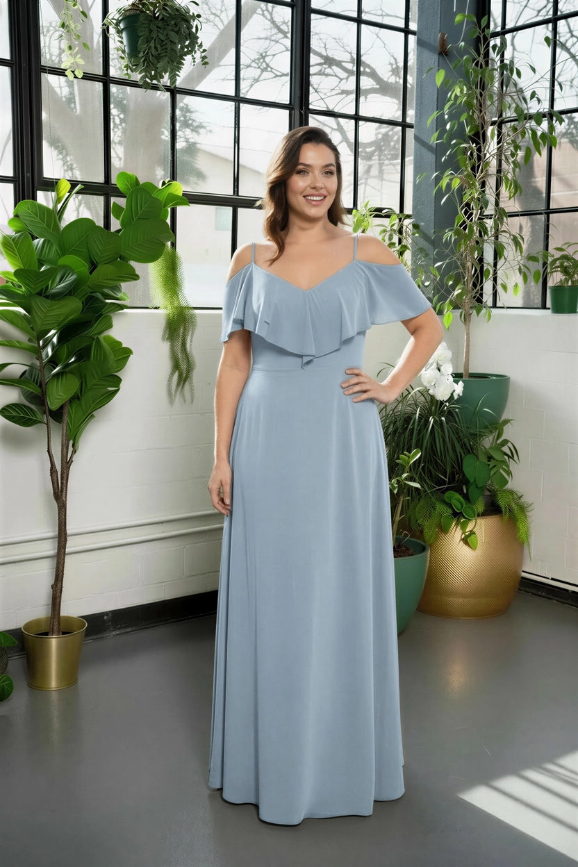 Ruffle Cold-Shoulder Maxi Dress Dusty blue