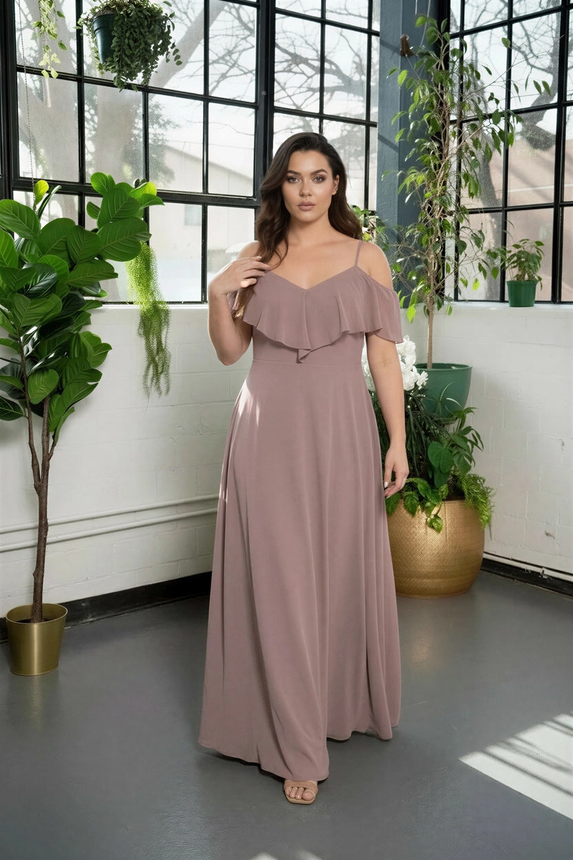 Ruffle Cold-Shoulder Maxi Dress Mauve