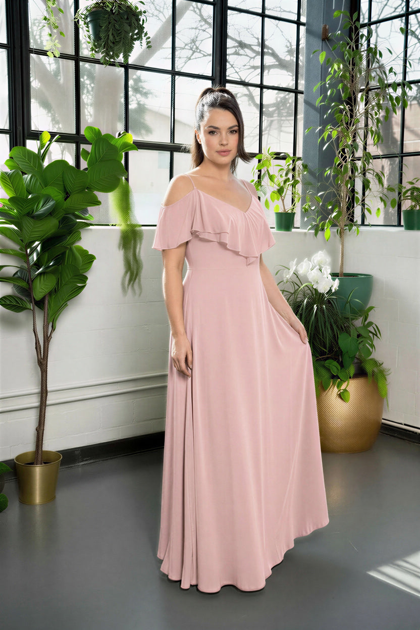 Ruffle Cold-Shoulder Maxi Dress Blush