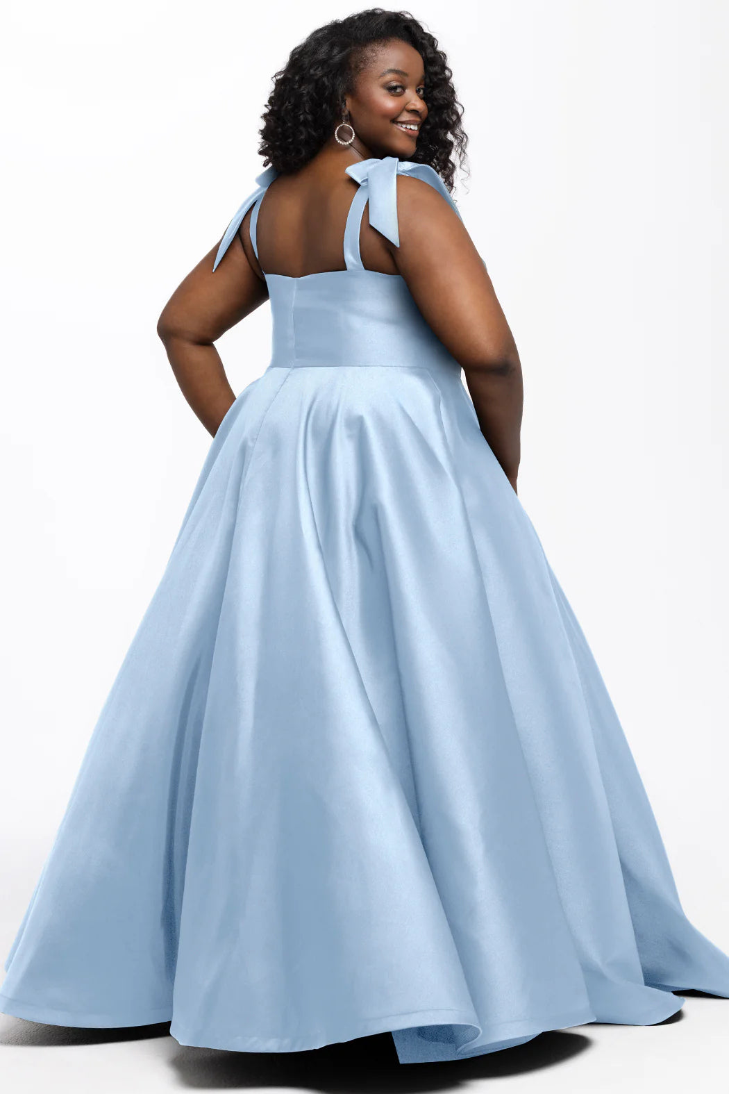 Square-Neck Bow-Strap Ballgown Light blue