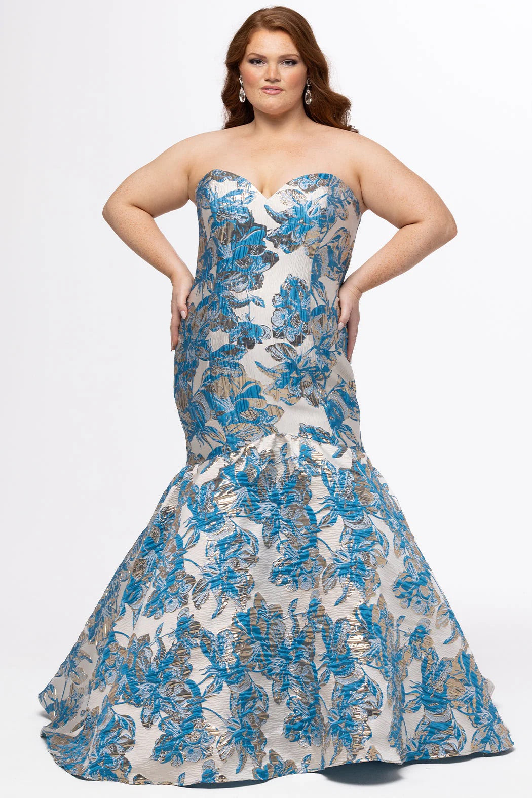 Strapless Brocade Mermaid Gown Light blue
