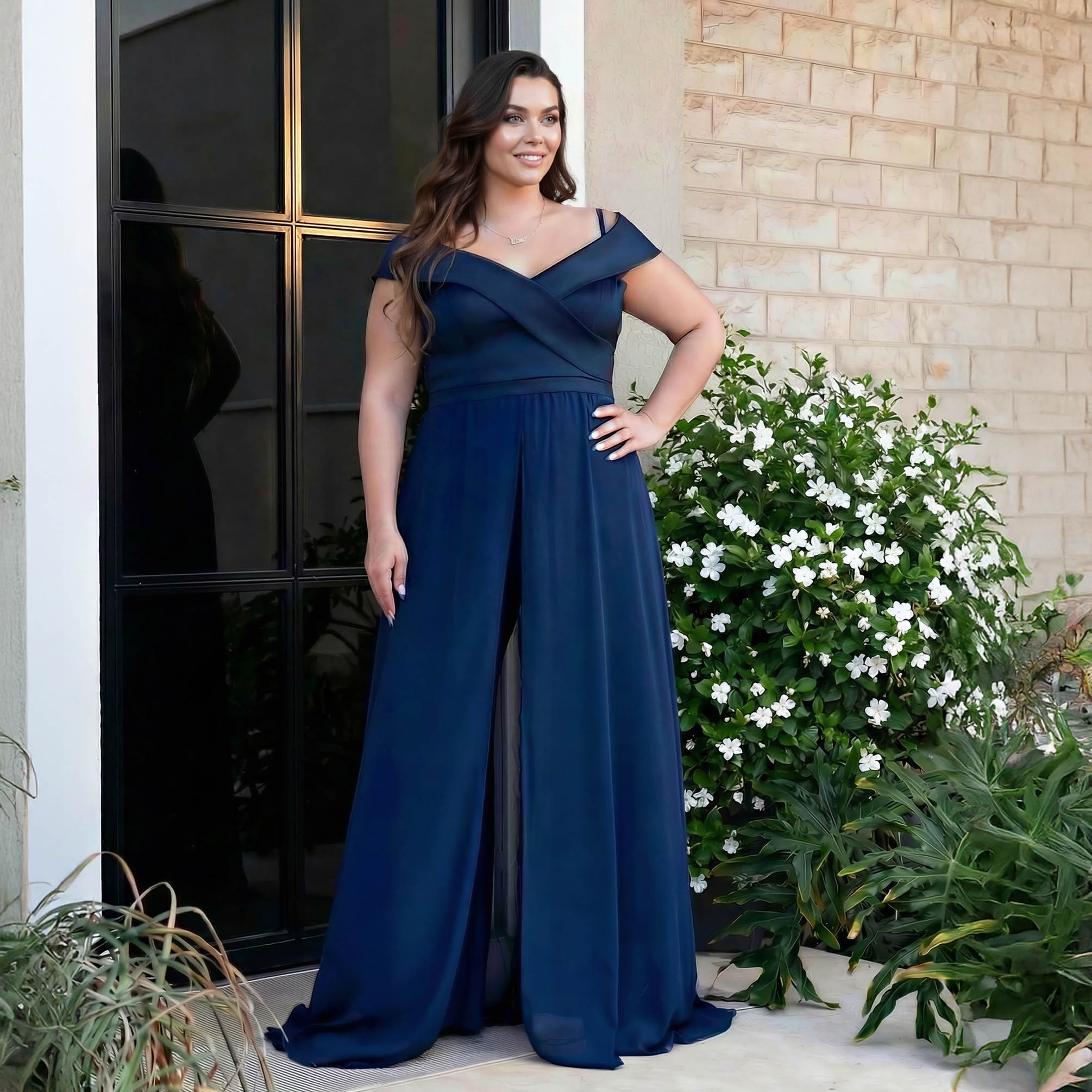 evening wear designed with fabric in mind, evening chiffon jumpsuit in photo