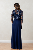2 PC SEQUIN LACE BOLERO AND DRESS SET NAVY BLUE