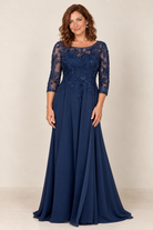 A-LINE MOB GOWN WITH EMBELLISHED TOP AND LAYERED SKIRT, BACK ZIPPER navy blue