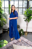 Asymmetric Cape Overlay Jumpsuit Royal blue