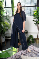 Asymmetric Cape Overlay Jumpsuit Navy blue
