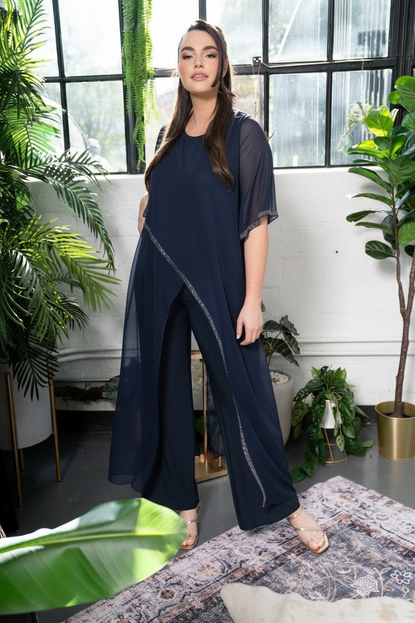 Asymmetric Cape Overlay Jumpsuit Navy blue