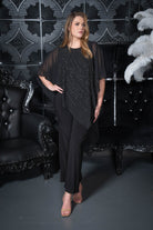 Beaded Drape Evening Jumpsuit Black