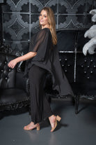 Beaded Drape Evening Jumpsuit Black