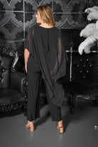 Beaded Drape Evening Jumpsuit Black