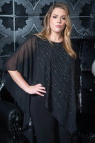 Beaded Drape Evening Jumpsuit Black