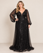 Beaded Sequin Evening Gown black