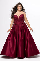 Beaded Strapless Ballgown Dress Burgundy
