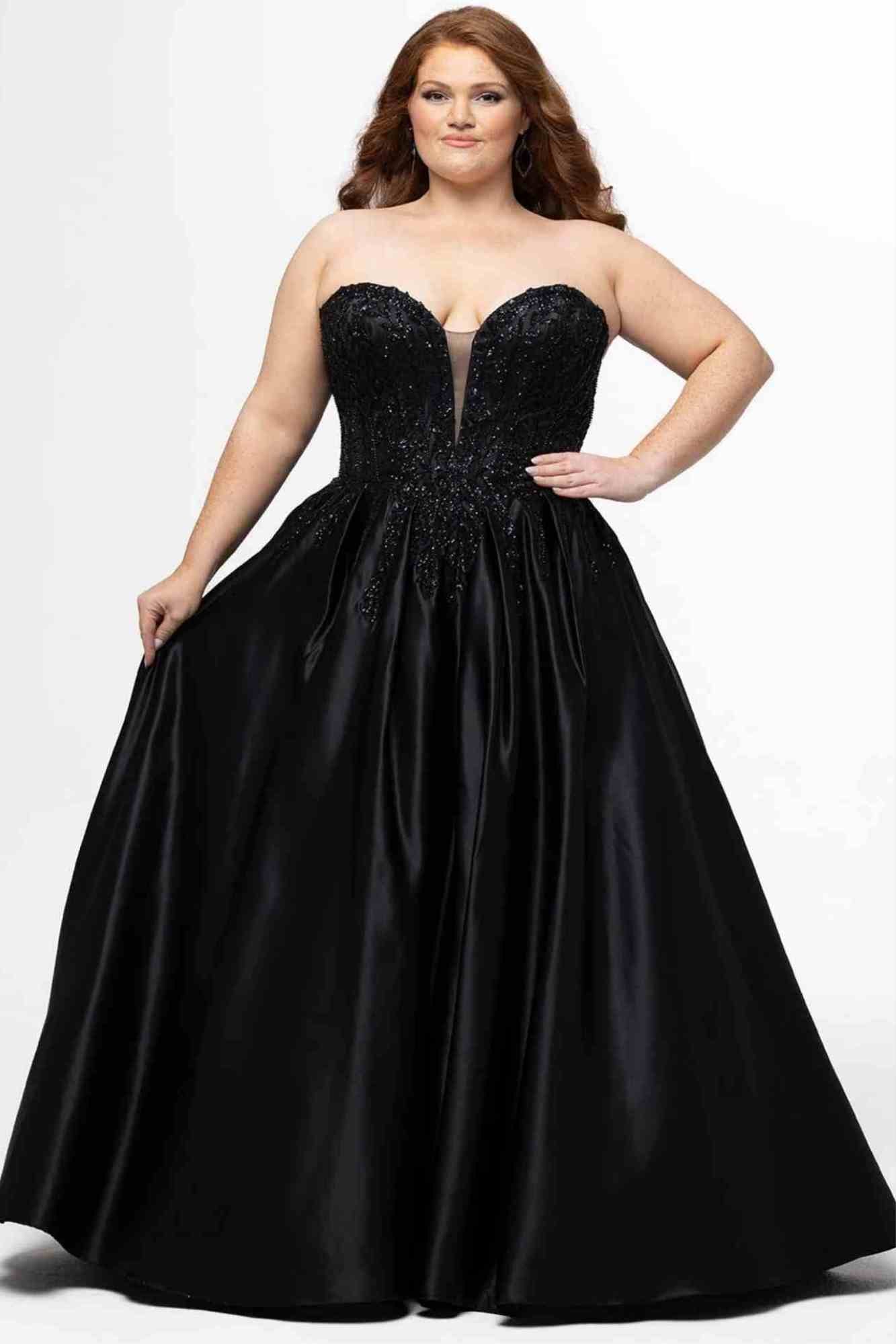 Beaded Strapless Ballgown Dress Black