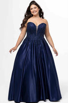 Beaded Strapless Ballgown Dress Navy
