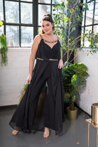 Chain Trim Plunging Drape Jumpsuit
