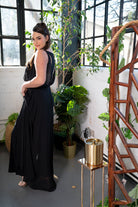 Chain Trim Plunging Drape Jumpsuit