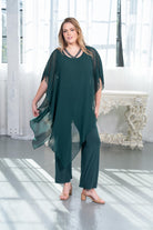 Chiffon Overlay Wide-Leg Jumpsuit Hunter green