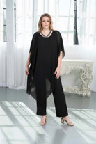 Chiffon Overlay Wide-Leg Jumpsuit Black