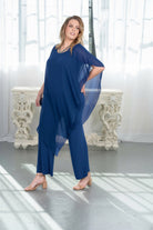 Chiffon Overlay Wide-Leg Jumpsuit Royal blue