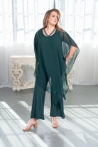 Chiffon Overlay Wide Leg Jumpsuit Hanter green