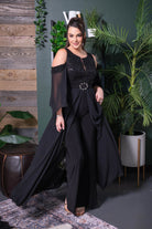 Cold-Shoulder Beaded Chiffon Gown