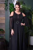 Cold-Shoulder Beaded Chiffon Gown