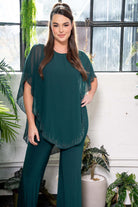 Crystal-Trim Chiffon Overlay Jumpsuit Hunter green