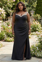 Crystal Trim Sweetheart Slit Gown black