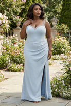 Crystal Trim Sweetheart Slit Gown light blue