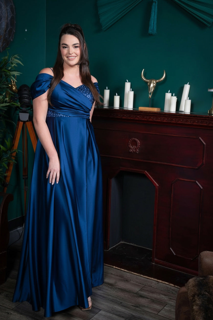 One-Shoulder Drape A-Line Evening Gown