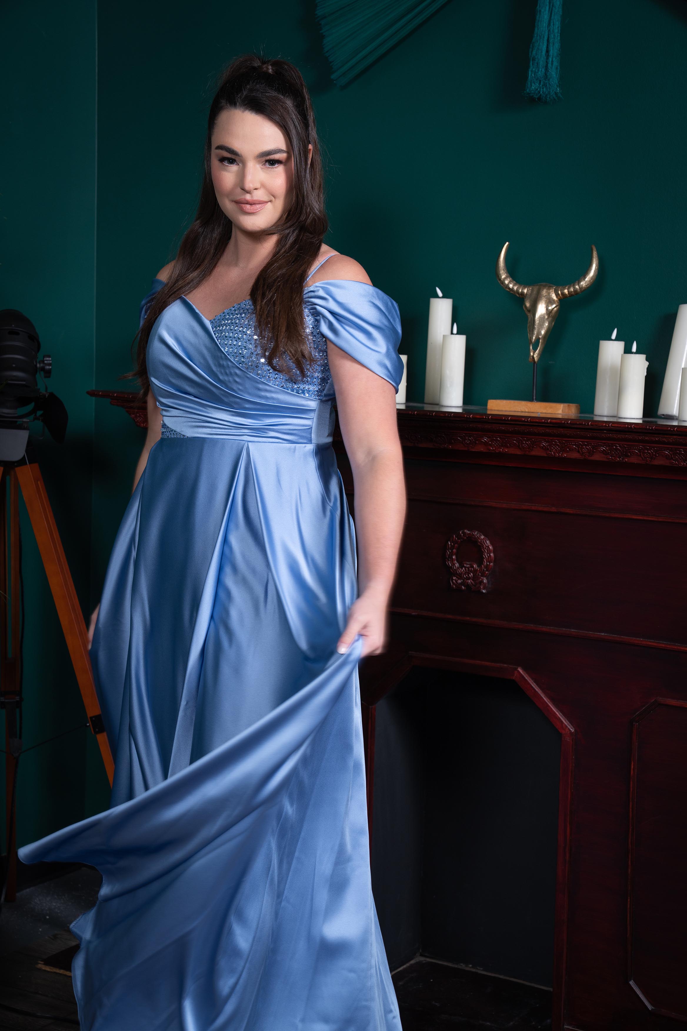 One-Shoulder Drape A-Line Evening Gown