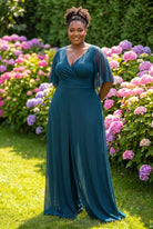 Draped Overlay Wide-Leg Jumpsuit PETROL BLUE