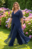 Draped Overlay Wide-Leg Jumpsuit NAVY BLUE