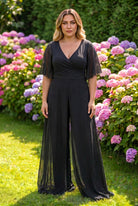 Draped Overlay Wide-Leg Jumpsuit BLACK